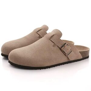 Tan Suede Slip-On Clogs